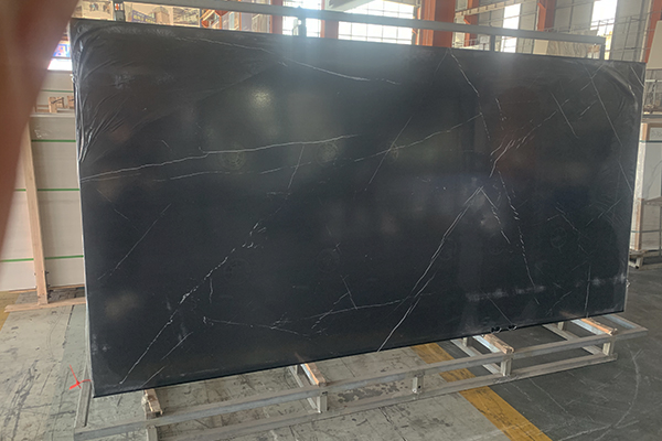 thin white vein black sintered stone slab 